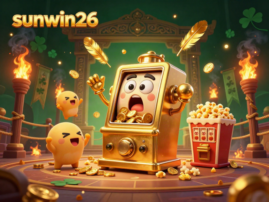 Experience the excitement of sunwin26 with captivating slot machines hitting jackpots amid gold coins and festive elements.