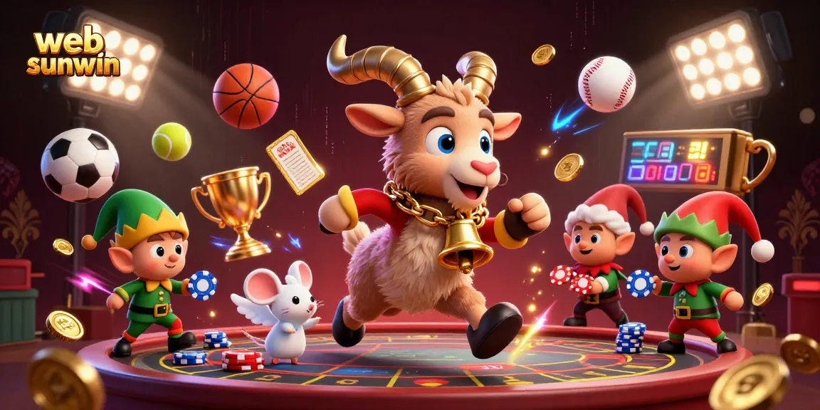 Experience web sunwin with a dynamic illustration of festive characters in a lively casino setting, capturing excitement.