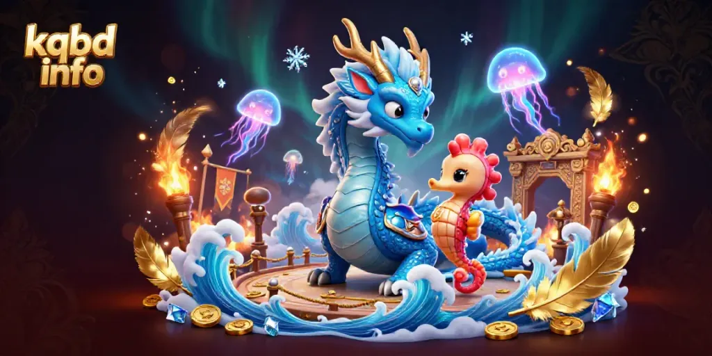 Experience dynamic wave action with kqbd info showcasing a fantasy dragon and seahorse knight amidst radiant gambling elements.